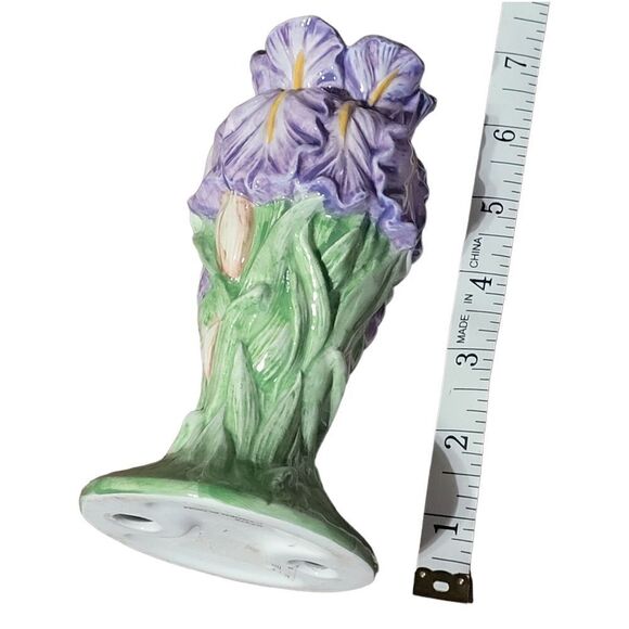Vintage Garden Bloom Iris candlestick holders 6" tall - Picture 2 of 3